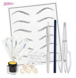 Practical Makeup Microblading Eyebrow Tattoo Kit For Permanent Tattoo Eyebrow Ruler Needles Eye Brow Pigment Practise Skin1121597