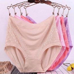 Women's Panties Menstruation Lace High Waist Leak Proof Solid Colour Close Fit Plus Size Cotton Crotch Obesity Briefs Middle Aged