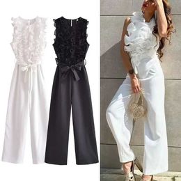 Women's Jumpsuits Rompers TRAF Ruffle White Jumpsuit Women Sleless Long Jumpsuits For Women Black Baggy Elegant Jumpsuit Woman 2024 Summer Overalls d240507