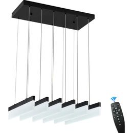 Benkut 6-Light Black Island Chandelier with Dimmable LED Strip and Remote Control - Modern High Ceiling Lighting Fixture for Kitchen, Dining Room, Foyer