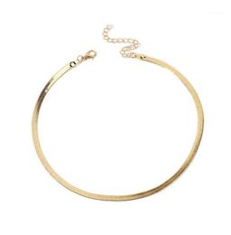 Chokers 2021 Gold/Silver Plated Adjustable 5MM Flat Chain Herringbone Choker Necklace Simple Dainty Jewellery For Women 15" Chocker8115510