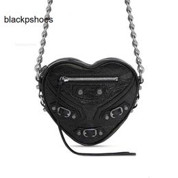 Balencig Le Cagole Mini Womens Heart bag Bag Leather Designer Aged-silver Hardware Chain Strap Shoulder Zipped Closure Front Pocket With Knotted Puller Walle 71MT