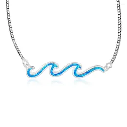 Chains Summer Ocean Blue Opal Wave Fixed Pendant Charm Necklace Beach Jewelry