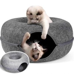 Cat Beds Furniture Doughnut pet cat tunnel interactive game toy cat bed dual-purpose ferret rabbit bed tunnel indoor toy cat house kitten training toy d240508