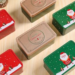 Gift Wrap 1Pc Christmas Square Tinplate Can Candy Box Storage Biscuit Metal Home Xmas Kids