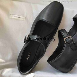 the row The * ROW soft waxy square round head flat Mary Jane single shoes made in Dongguan leather ballet shoes for women NMEH