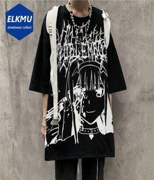 Gothic Anime T Shirt Men Hip Hop Top Tees Oversized Streetwear Harajuku Tshirt Black Short Sleeve Cotton Punk Tee Shirts Women 226794204
