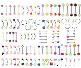 Navel Rings Whole Promotion 110Pcs Mixed ModelsColors Body Jewelry Set Resin Eyebrow Navel Belly Lip Tongue Nose Piercing Bar2511227