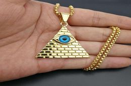 Hip Hop Iced Out Ancient Egypt Pyramid Eye Pendant Necklace For WomenMen Gold Chain Stainless Steel Egyptian jewelry4574005
