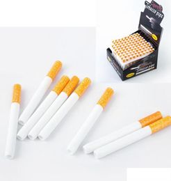 whole Cigarette Shape Smoking Pipes Ceramic Cigarette Hitter Pipe Yellow Filter Color100pcsbox 78mm 55mm One Hitter Bat Metal4003938