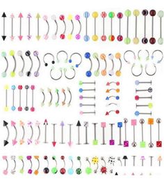 Navel Rings Whole Promotion 110Pcs Mixed ModelsColors Body Jewellery Set Resin Eyebrow Navel Belly Lip Tongue Nose Piercing Bar4809982