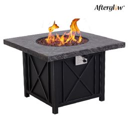 Afterglow Firepit Wewnętrzny zbiornik gazu kwadratowy 50000 BTU Fire Table, Czarny KD