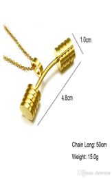 Fitness Barbell Dumbbells Pendants Necklaces GoldSilver Titanium Stainless Steel Sports Necklace for Men Gym Jewelry8957096