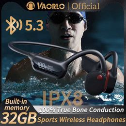 Headsets True IPX8 waterproof swimming bone conductive wireless earphones Bluetooth 5.3+32GB MP3 player HIFI sports music game earphones J240508