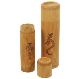 Storage Bottles 2 Pcs Bamboo Tube Canister Coffee Sealed Container Tea Containers Loose Round Spice Jars Travel