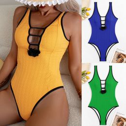 Designer Women Bikini Set Sexy High Waist Texture Swimwear Youth Girls Solid color backless One piece Swimsuit Classic Push Up Monokini Bathing Suit Thongs Bodysuit