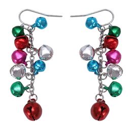 Multicolor Silver Tone Christmas Jingle Bells Dangle Earrings Chandelier1472497