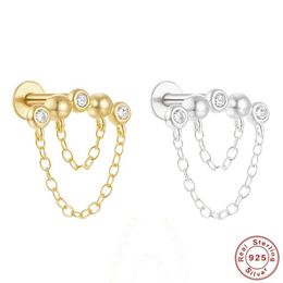 Stud AIDE 1 piece 925 sterling silver thread push in ear tube Tragus spiral plug flat screw lip ring zircon perforated jewelry Q240507