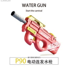 Sand Play Water Fun 2024 New high-capacity P90 water gun toy automatic electric outdoor summer beach swimming pool shooting childrens Q240408