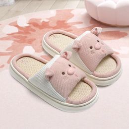 Slippers Linen Platform Women Home Cute Cartoon Pig Designer Shoes Girls Flats Fashion Casual House Slipper Elegant Open Toe