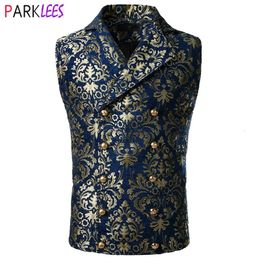 Mens Luxury Brocade Paisley Floral DoubleBreasted Suit Vest Victorian Gothic Steampunk Waistcoat Men Chalecos Para Hombre 2XL 240507