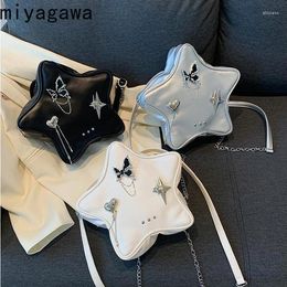 School Bags Miyagawa 2024 Pentagram Metal Butterfly Love Pendant Black Chain One Shoulder Cross Body Handsome Spicy Girl Backpack