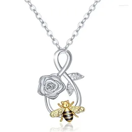 Pendant Necklaces Fashion Geometric Rose Flower Insect Bee Necklace Elegant Women's Silver Colour Jewellery Gifts For Friends