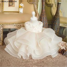 Christening dresses Girls Dress for Parties and Wedding Picture Princesss First Birthday Flower Baby Bride Maid Girl Ball Bath Q240507