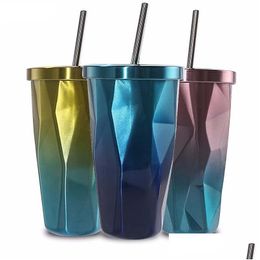 Mugs Colorf Cup L Inside And Outside 304 Stainless Steel Diamond Thermos Gradient Ribbon St Drop Delivery Home Garden Kitchen Dining B Otol0