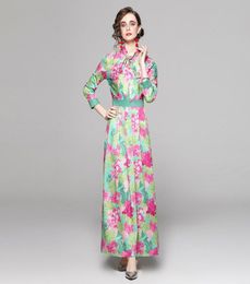 Luxury Designer Print Party Long Dress Woman 2022 Lantern Sleeve Lapel Runway Classic Cute Slim Button Shirt Dresses Office Lady E4833945