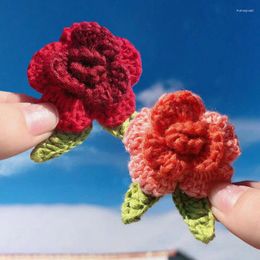 Decorative Flowers 1PC Hand-knitted Wool Crochet Romantic Rose Corsage Collar Flower Accessories DIY Knitting Decorate Applique Dropship