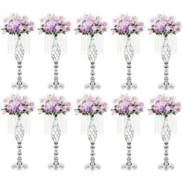 2pcs Gold Metal Flower Vases Crystal Stand Wedding Centrepieces for Tables Party Vase Home Decorations Room Decor Garden 240506