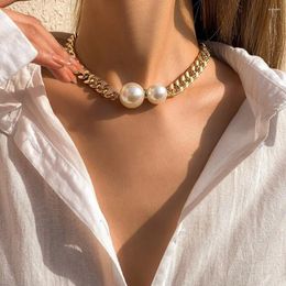 Choker Vintage Punk Cuban Chains Necklace Women Gothic Round Pearl Pendant Girl Fashion Jewellery