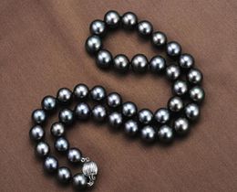 Real Fine Pearl Jewellery 18quot95105MM TAHITIAN NATURAL BLACK PEARL NECKLACE PERFECT ROUND5893784