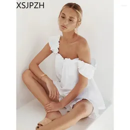 Women's Sleepwear 2024 Women Solid Loose Nightwear Ruched Cotton White Sleeveless Pajama Sexy Backless Summer Suit For