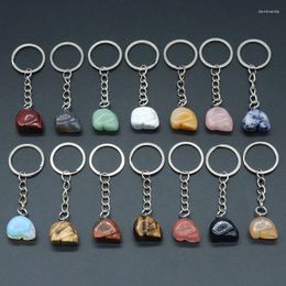 Keychains Chakra Skeleton Natural Stone Rose Crystal Quartz Keychain Skull Pendant Keyrings Key Ring Bag Accessories Jewellery