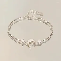 Charm Bracelets Silver Colour Zircon Bracelet For Women Girls Shiny Crystal Moon Cherry Butterfly Pendant Bangles Wristband Jewellery