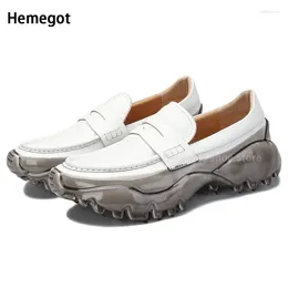 Casual Shoes White Leather For Men Sports Loafers Thick Soled Slip-On Breathable And Durable High Quality Black