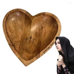 Bowls Heart Prayer Bowl Wooden Religious Crucifix Rustic Home Centrepiece Decor Fruit Plate Kitchen Tableware Gift