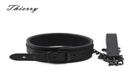 Thierry Sm products Bondage neck collar with metal chain leash BDSM Sex toys Faux Leather Restraint Fetish Adult Sex Toys Y2011186535870