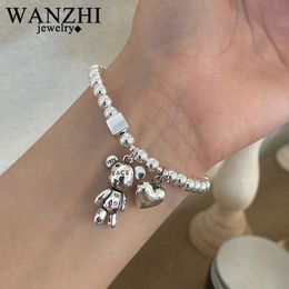 Chain Wanzhixin Stainless Steel Bracelet Womens Fashion Beaded Accessories Simple Heart Bear Pendant Bracelet Trend Party Jewellery J240508