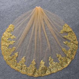 Bridal Veils Gold Wedding Veil Short With Partial Lace Bling Sequins Color Comb Accessories 273S