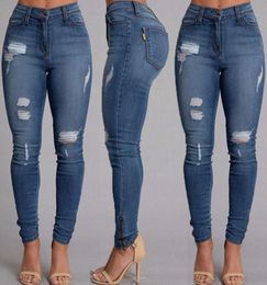 Whons Women Ladies Abbigliamento in denim pantaloni strappati magri con la vita alta jeans pancile slim jeans mutandine 66622194