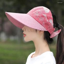 Berets Summer For Women Visor Uv Protection Bow Beach Hat Outdoor Ladies Wide Brim Sunshade Hats Fashion Sun Empty Top Cap