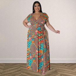 Casual Dresses L-4XL Bohemia Elegant For Women African 2024 Plus Size Sleeveless Deep V Neck Summer Split Long Dress