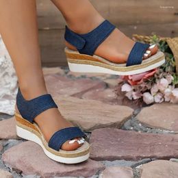 Casual Shoes 2024 Summer Women's Sandals Wedge One-line Buckle Roman