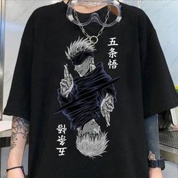 Women's T Shirts Fashion Jujutsu Kaisen Satoru Gojo Anime Printed Lady O-Neck Short Sleeve Shirt Black White Polyester
