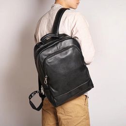 Backpack Men Genuine Leather Travel Bag Male Mochila Vintage Large Capacity Shoolbag For Boy Laptop Book