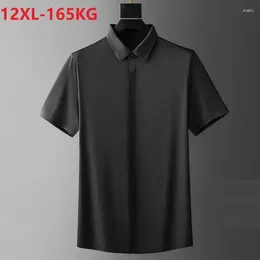 Men's Dress Shirts High Quality Summer Men Short Sleeve Shirt Simple Formal Wedding Plus Size 8XL 10XL 12XL Business Navy Blue Mferlier