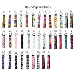 Neoprene Favour Wristlet Keychains Prints Strap Band Split Ring Chain Holder Hand Wrist Lanyard Keychain For GirlsWomen3465679